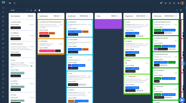 CRM da Paralela com pipeline de vendas integrado ao WhatsApp